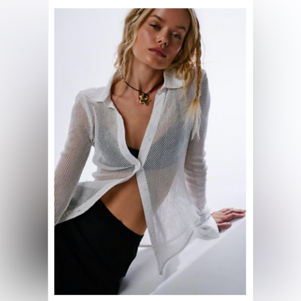 Free People 100% Cotton White button down top